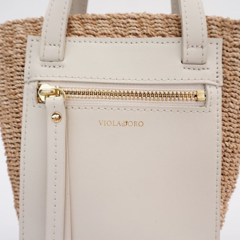 極美品！VIOLAd’ORO MIRO/ V-8716 アバカ製2WAミニトート VIOLAd'ORO ヴィオラドーロ かごバッグ MIRO ポケットデザイン